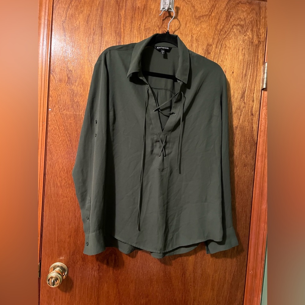 Express lace up green blouse